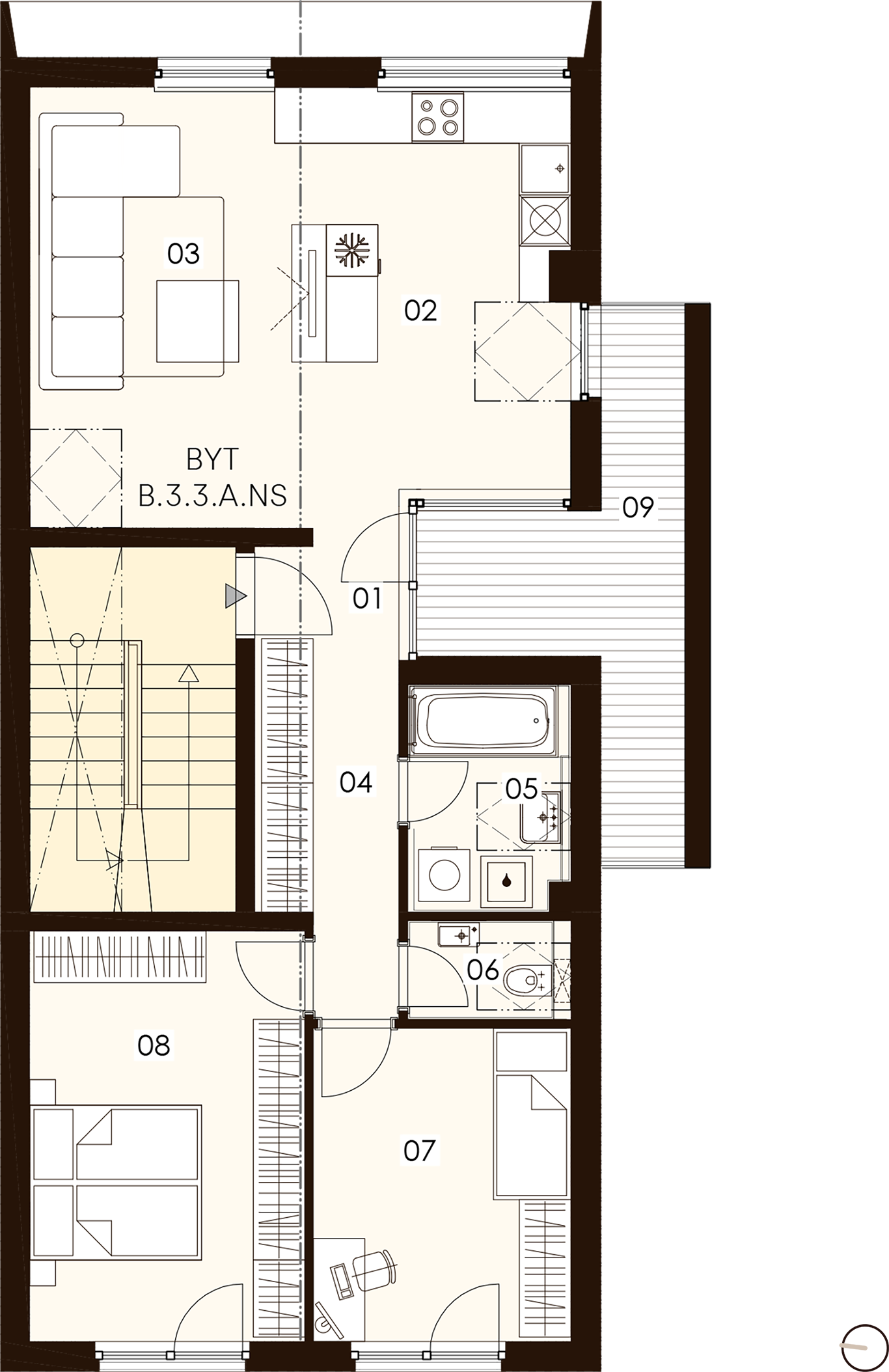 Pôdorys Byt B.3.3.A.NS