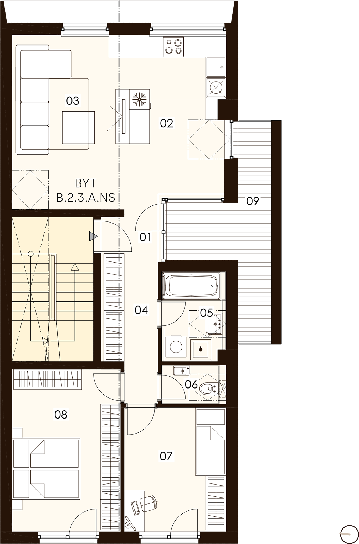 Pôdorys Byt B.2.3.A.NS